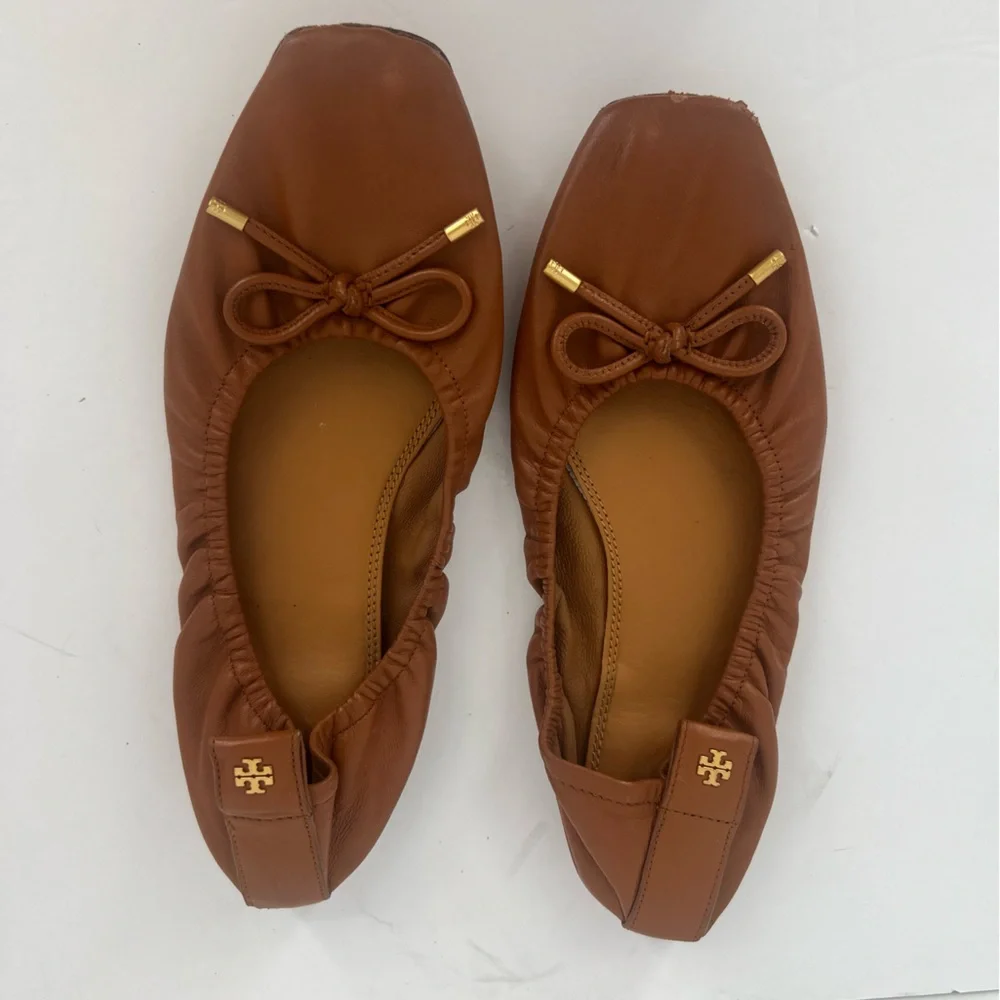 TORY BURCH Brown Leather Ballet Flats 8